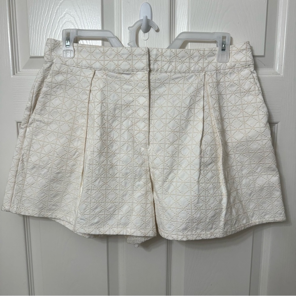 RYEGRASS White Aqua Cream Pleated Shorts Embroidered Quilted Women’s Size 14 NWT